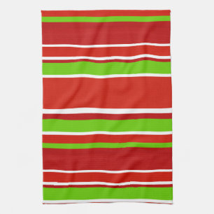 Red Green and White Stripes Tea Towel