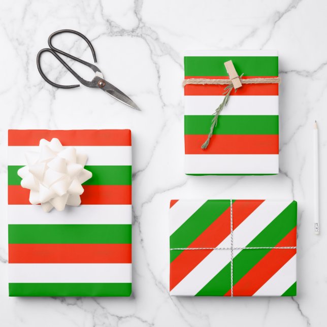 Red, Green and White Stripes  Wrapping Paper Sheet (Front)