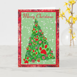 Red Green Animal Paw Christmas Tree Decor Card