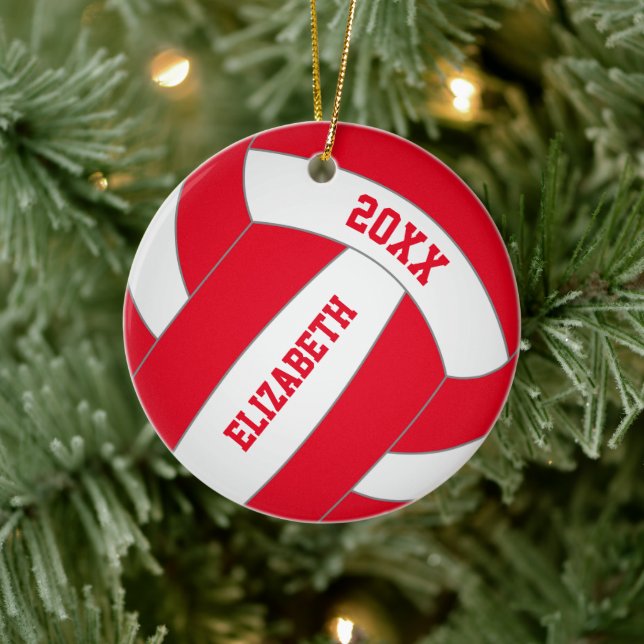 red green ANY colour personalised girl's volleybal Ceramic Ornament (Tree)