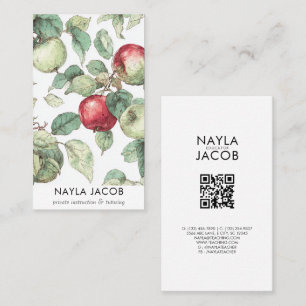 Red Green Apple Fruit Pattern Watercolor Rustic Business Card