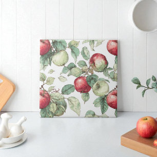 Red Green Apple Fruit Pattern Watercolor Rustic  Ceramic Tile