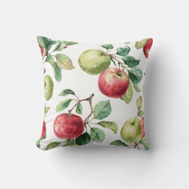 Red Green Apple Fruit Pattern Watercolor Rustic  Cushion (Front)