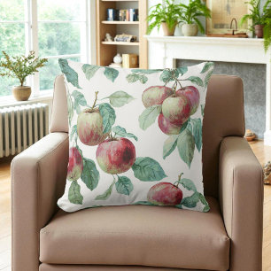 Red Green Apple Fruit Pattern Watercolor Rustic Cushion