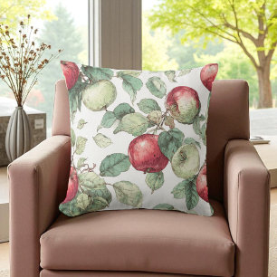 Red Green Apple Fruit Pattern Watercolor Rustic Cushion