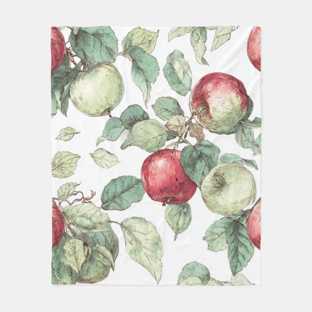 Red Green Apple Fruit Pattern Watercolor Rustic  Fleece Blanket (Front)