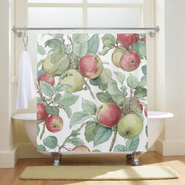 Red Green Apple Fruit Pattern Watercolor Rustic  Shower Curtain (Red Green Apple Fruit Pattern Watercolor Rustic Shower Curtain)