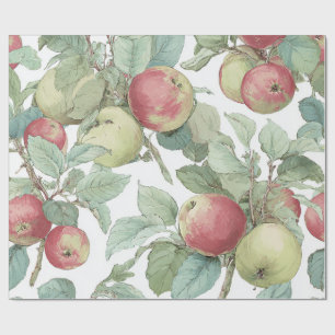 Red Green Apple Fruit Pattern Watercolor Rustic Wrapping Paper