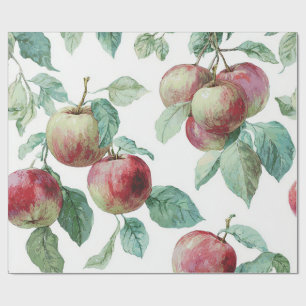 Red Green Apple Fruit Pattern Watercolor Rustic Wrapping Paper