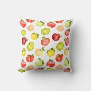 Red green apple illustration watercolor autumn cushion