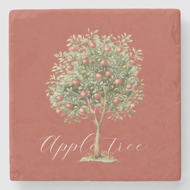 Red Green Apple Tree Stone Coaster (Front)