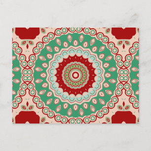 Red, Green & Aqua Kaleidoscope Flowers Postcard