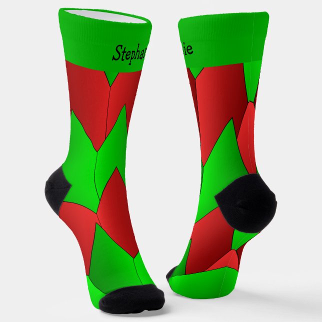 Red Green Art Deco Design Socks (Angled)