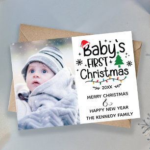 Red & Green Baby's First Christmas Photo Holiday Card