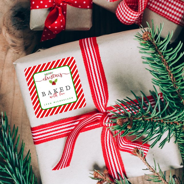 Red Green Baked With Love Christmas Square Sticker (Creator Uploaded)