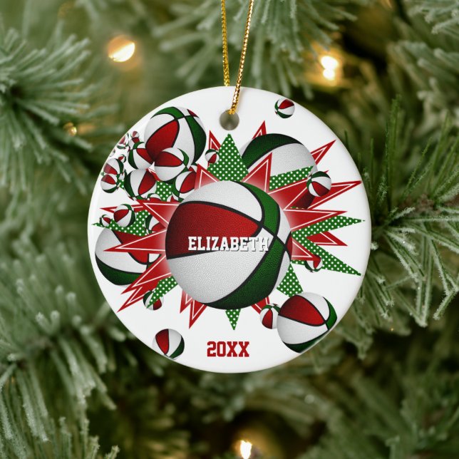 red green basketball blowout commemorative sports ceramic ornament (Tree)