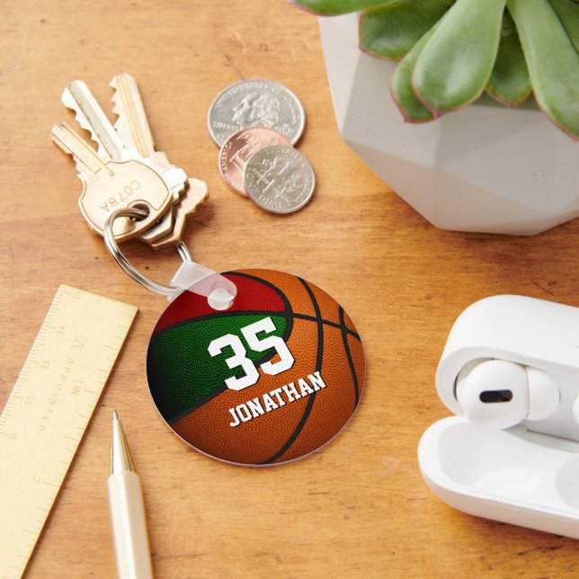 red green basketball team spirit gift ideas key ring (Desk)