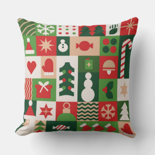 Red Green Bauhaus Christmas Festive Holidays Cushion