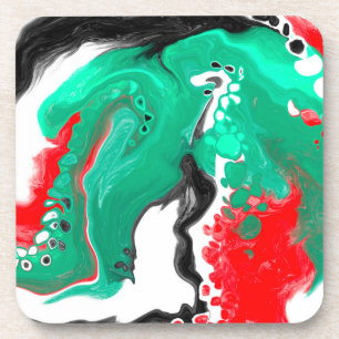 Red, Green, Black and White Marble Fluid Art Coaster