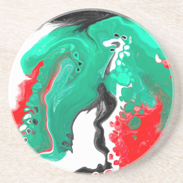 Red, Green, Black and White Marble Fluid Art   Coaster (Front)