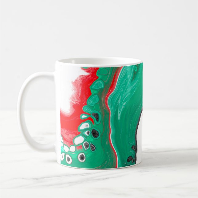 Red, Green, Black and White Marble Fluid Art     Coffee Mug (Left)