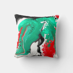 Red, Green, Black and White Marble Fluid Art    Cushion