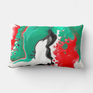 Red, Green, Black and White Marble Fluid Art     Lumbar Cushion