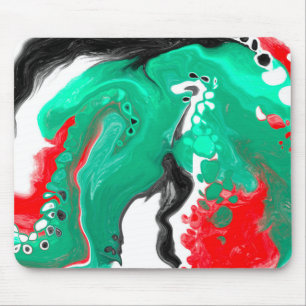 Red, Green, Black and White Marble Fluid Art Mouse Pad