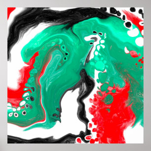 Red, Green, Black and White Marble Fluid Art    Poster