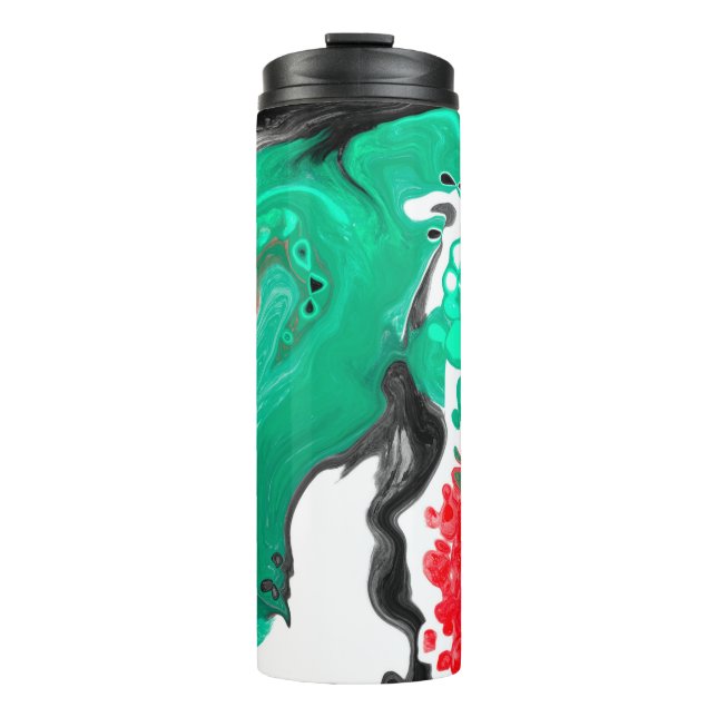 Red, Green, Black and White Marble Fluid Art  Thermal Tumbler (Front)