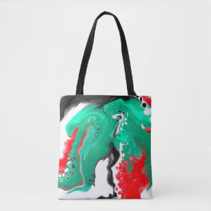 Red, Green, Black and White Marble Fluid Art Tote Bag