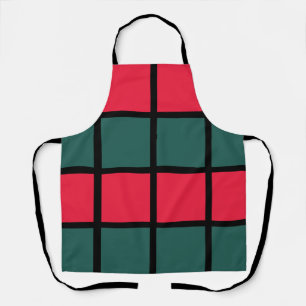 Red Green Black Chequered Stripes Pattern Apron