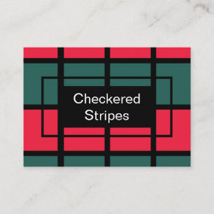 Red Green Black Chequered Stripes Pattern Business Card