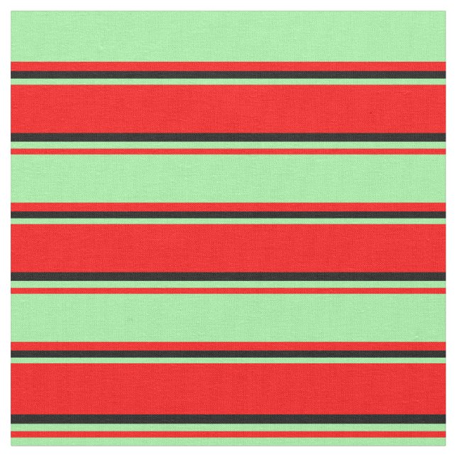 Red, Green & Black Coloured Stripes Fabric (Close Up)