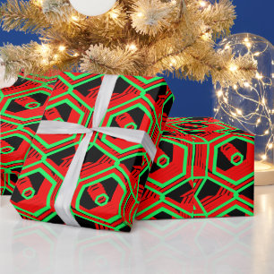 Red Green & Black Geometric 4Justine Wrapping Paper