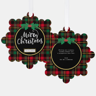 Red, Green, Black & Gold Christmas Buffalo Plaid Tree Decoration Card
