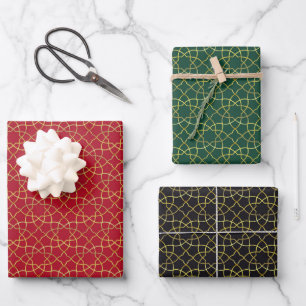 Red/Green/Black & Gold Wrapping Paper (Sheets)