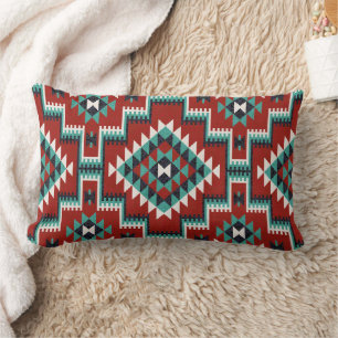 Red Green Black White Oriental Kilim Lumbar Cushion