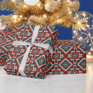 Red Green Black White Oriental Kilim Pattern Wrapping Paper