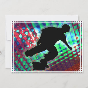 Red Green & Blue Abstract Boxes Skateboard Invitation