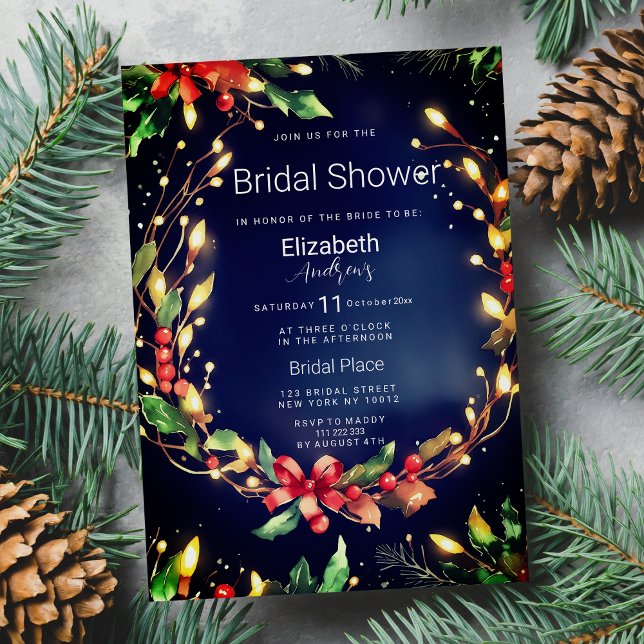 Red green blue Christmas floral Bridal Shower  Invitation (Red green blue Christmas floral Bridal Shower)
