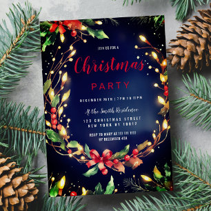 Red green blue Christmas floral Christmas Party Invitation