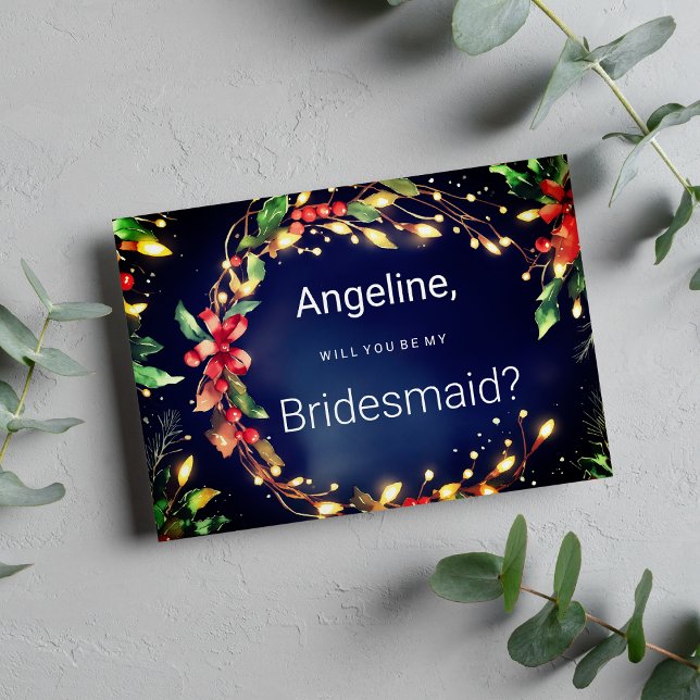 Red green blue Christmas floral wreathe Bridesmaid Invitation (Red green blue Christmas floral wreathe Bridesmaid )