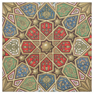 Red Green Blue Faux Gold Arabic Art Pattern Fabric
