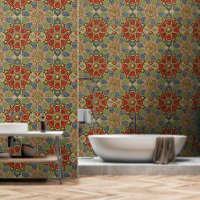Red Green Blue Faux Gold Arabic Art Pattern