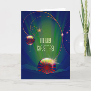 Red, Green & Blue Peppermint Striped Bauble Holiday Card