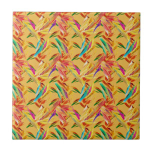 Red Green Blue Purple Abstract Floral Art Deco Ceramic Tile