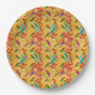 Red Green Blue Purple Abstract Floral Art Deco Paper Plate