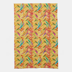 Red Green Blue Purple Abstract Floral Art Deco Tea Towel