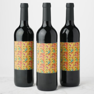 Red Green Blue Purple Abstract Floral Art Deco Wine Label